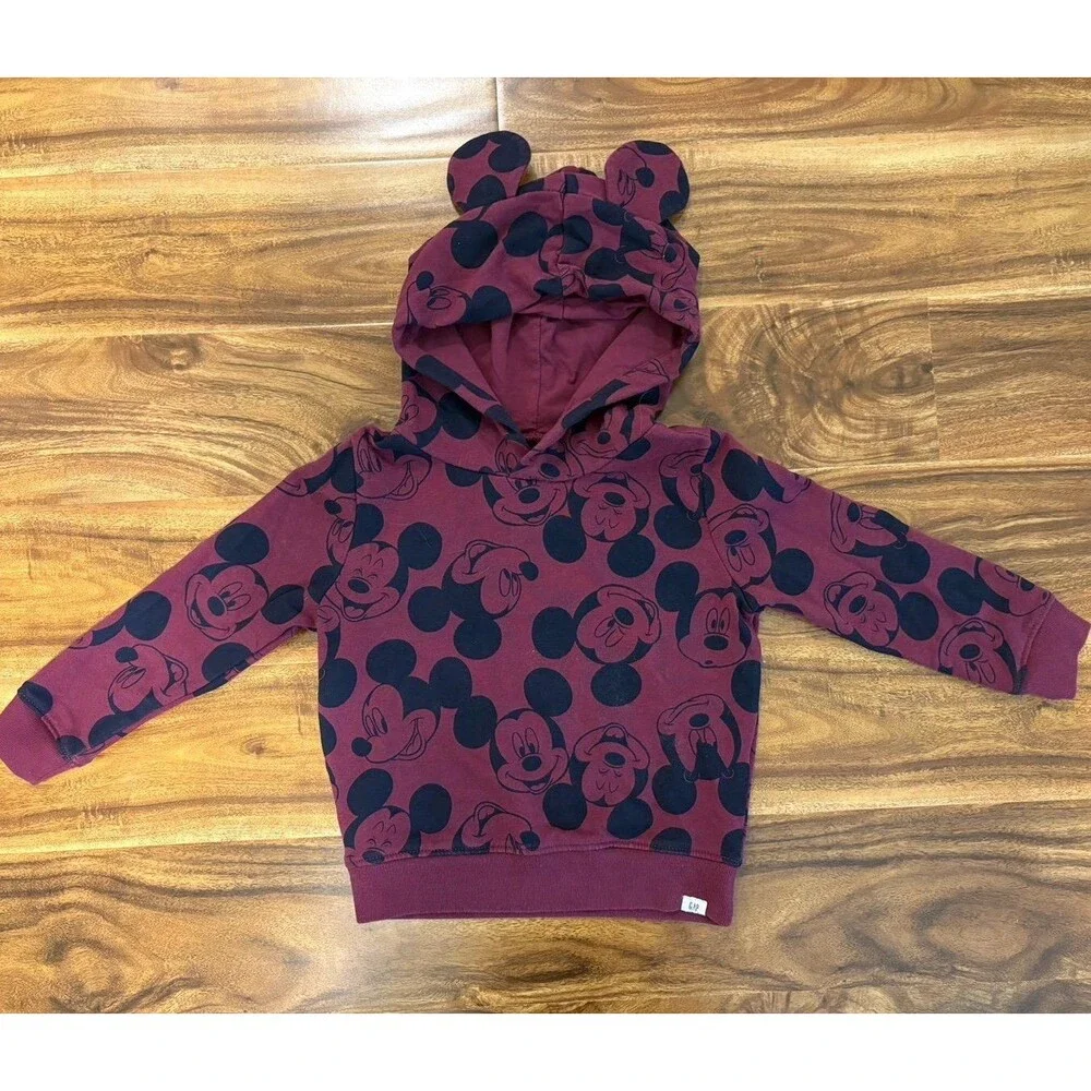Gap Disney Mickey Hoodie Sweatshirt, Burgundy and Navy, Size 4T